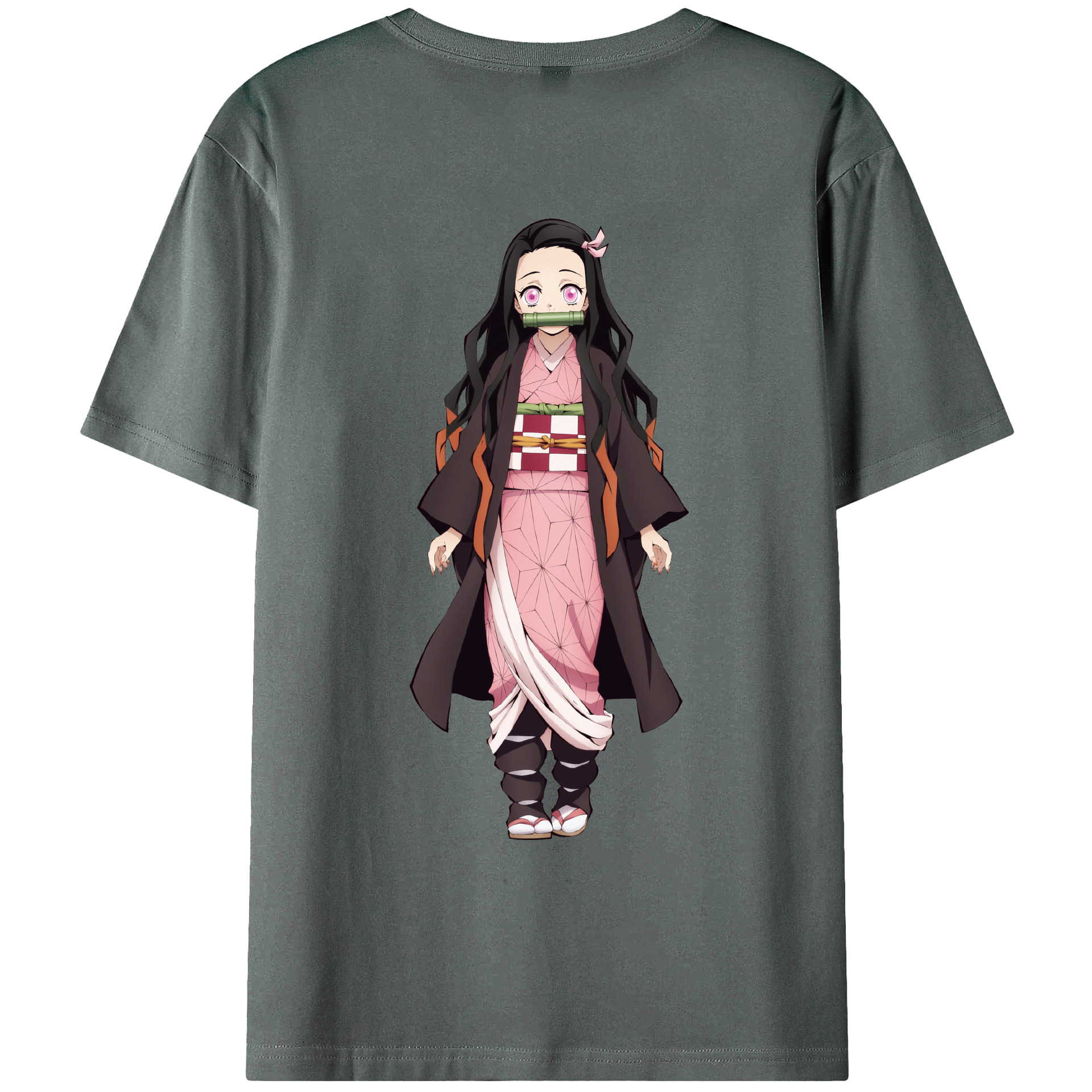 （画像用） 鬼滅の刃（きめつのやいば）竈門 禰󠄀豆子／かまど ねずこ Kamado Nezuko 綿100％ メンズ半袖Tシャツ（バックプリント） 通気性